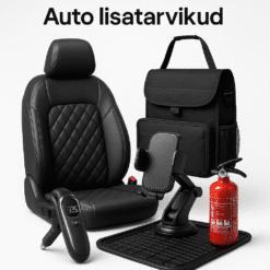 Erinevad auto lisatarvikud nagu istmekatted, põrandamatid, alkomeetrid telefonihoidja