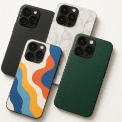 Erinevad telefonikleebised minimalistlike ja värvikirevate disainidega