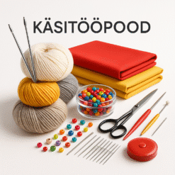 Erinevad käsitöötooted ja -tarvikud laual