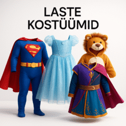 Erinevad laste kostüümid, sealhulgas superkangelased, printsessid ja loomad