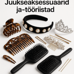Erinevad juukseaksessuaarid, sealhulgas patikummid, juuksekambrid ja tiaarad