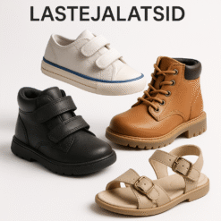 Erinevad lastejalatsid värvilisel taustal