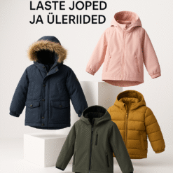 Erinevad laste joped ja üleriided, sealhulgas talvejope, vihmajope ja softshell-jope.